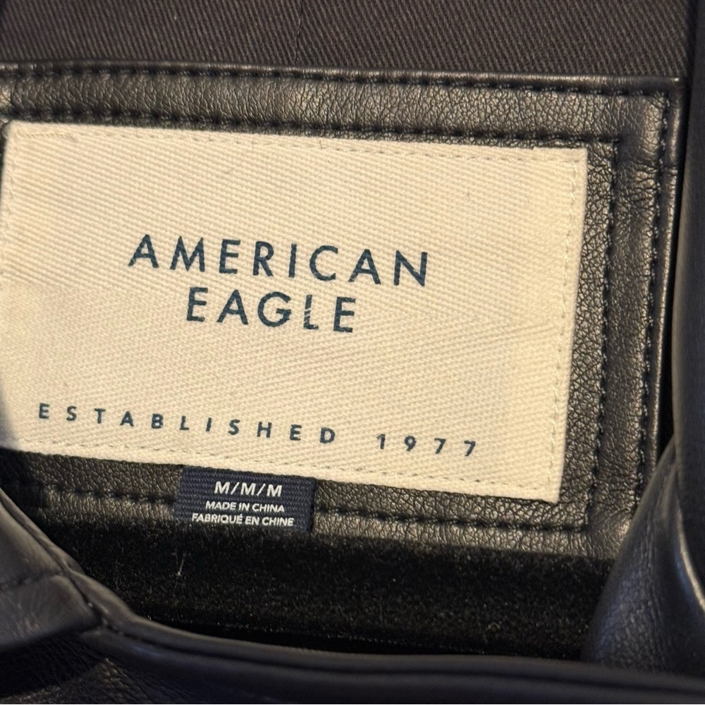 AMERICAN EAGLE Moto Faux Leather Jacket Black Motorcycle Medium - Picture 3 of 5